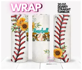 Baseball Mom Sunflowers - Digital tumbler wrap for 20 oz skinny straight tumbler