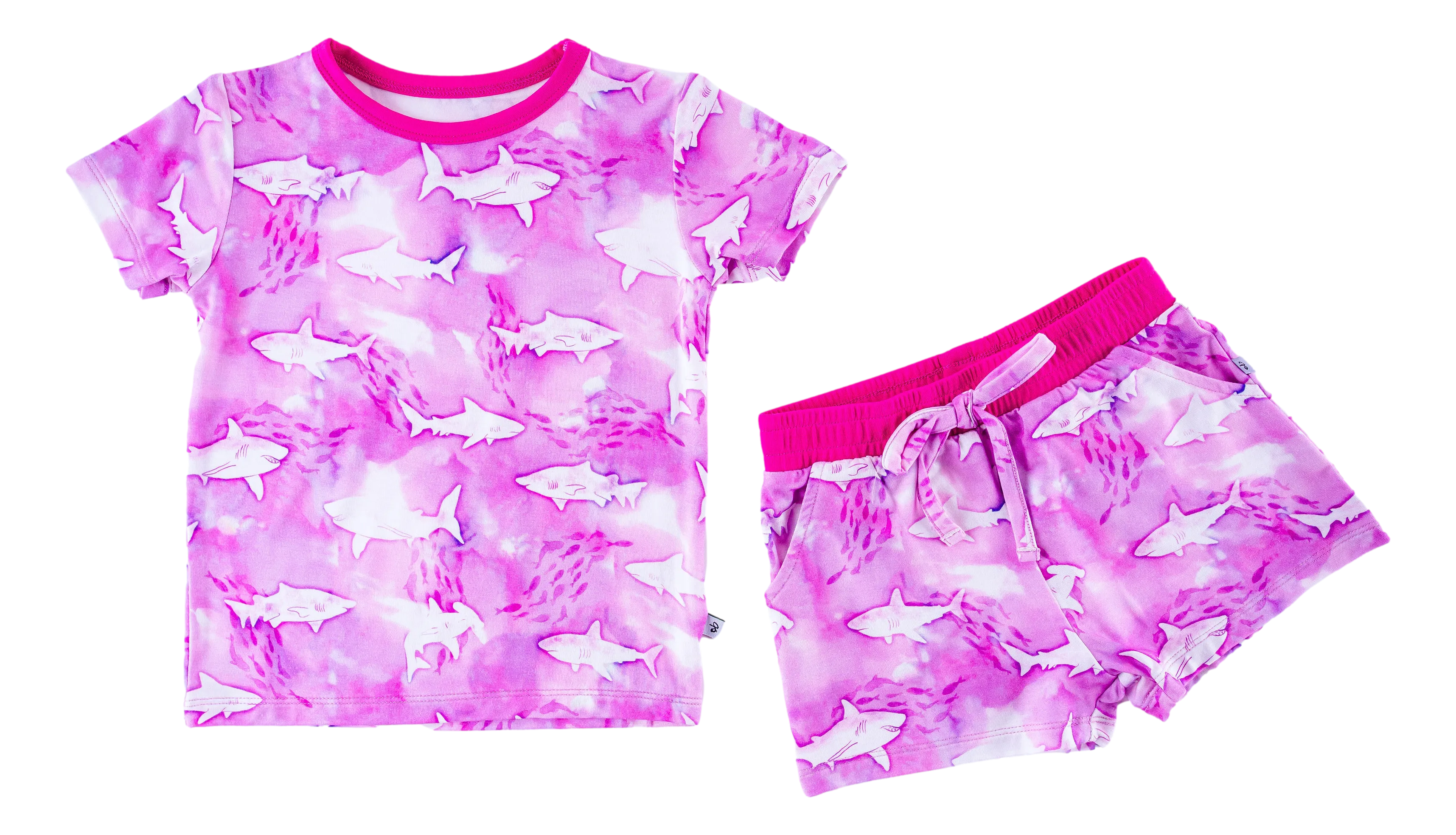 Birdie Bean Bondi Pink Sharks 2-piece Short Sleeve Kids Pajamas with Shorts