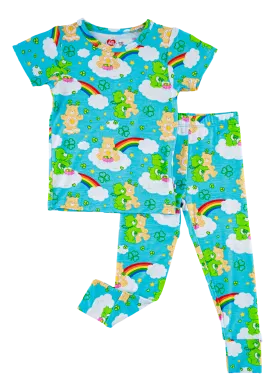 Birdie Bean Care Bears™ St. Patrick's Day Rainbow Print 2-piece Short Sleeve Kids Pajamas with Pants