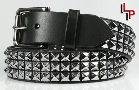 Classic 3 Row Pyramid Studded Leather Belt, 1.5" Removable Buckle