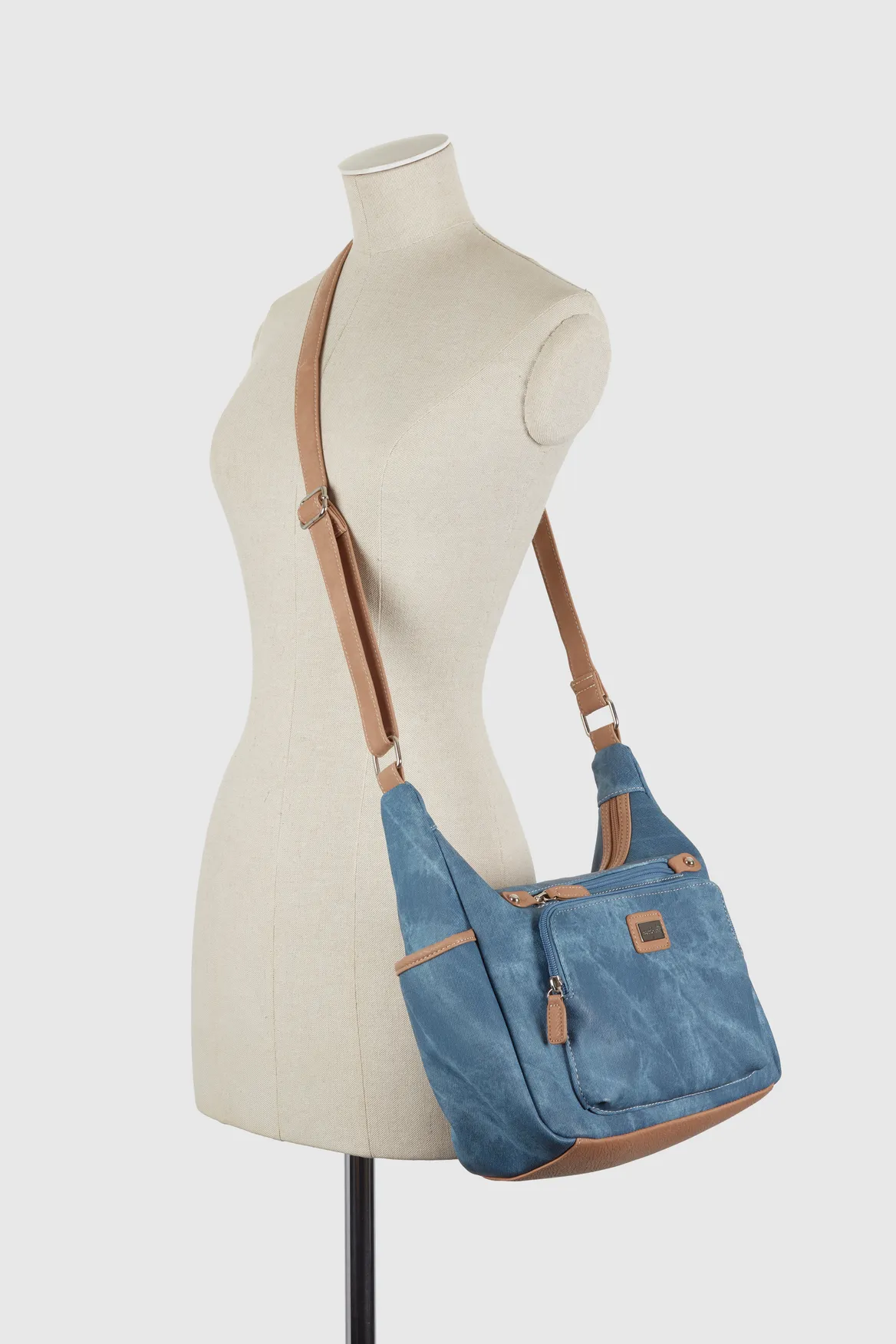 Denim Look Large Crossbody Bag