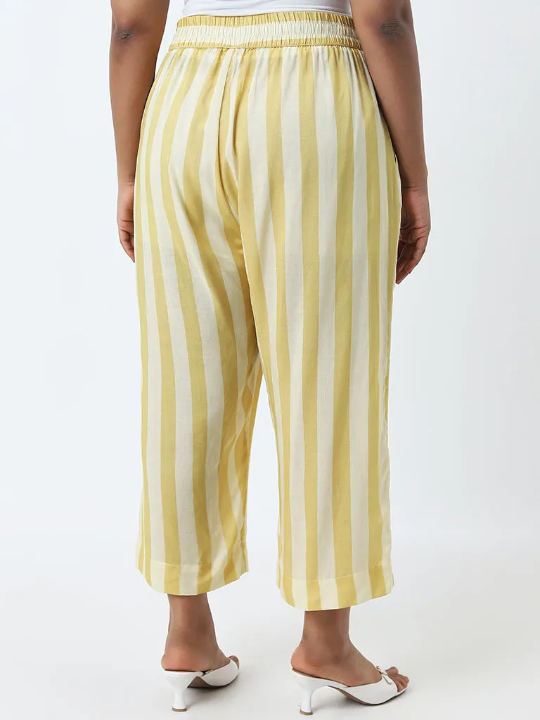 Diza Yellow Striped High-Rise Straight Cotton Pants