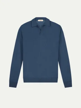 Extrafine Merino Buttonless Polo Steel Blue