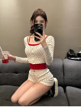 Girlary 2024 New Korean Fashion Party 3 Piece Set Woman Knitted Cardigan   Casual Short Vest   Slim Shorts Outwear Sweet Suit Female