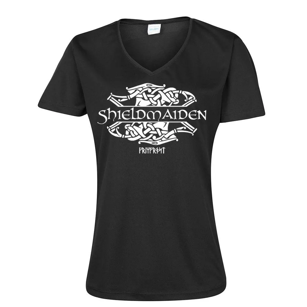 Gym V-neck Tee, Shieldmaiden, Black