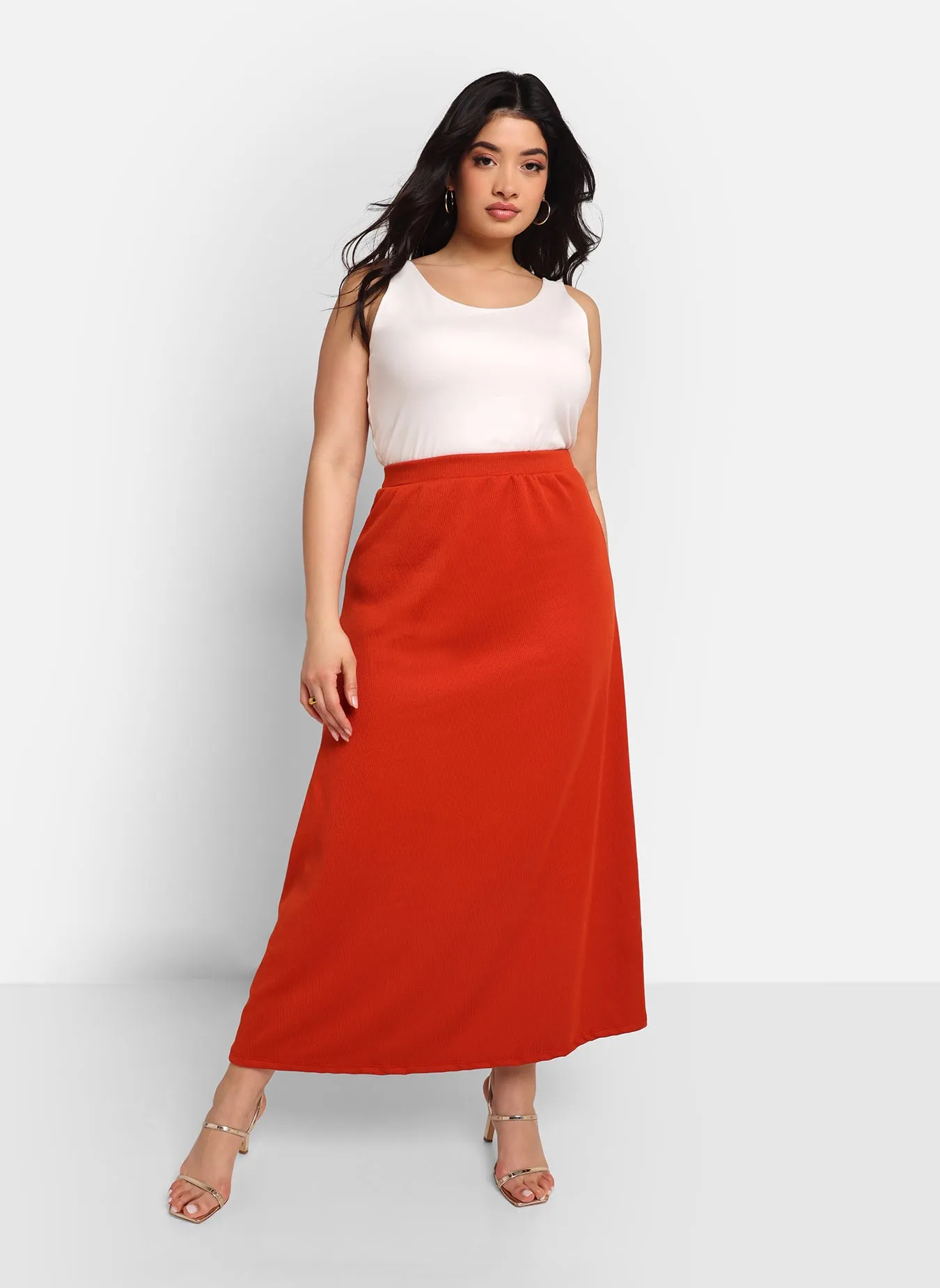 Jordan Ribbed Maxi A Line Skirt - Spice