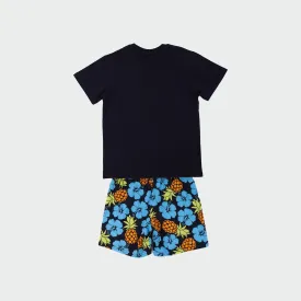 Kid's Summer Holiday Cotton Short Pyjama Set - Blue