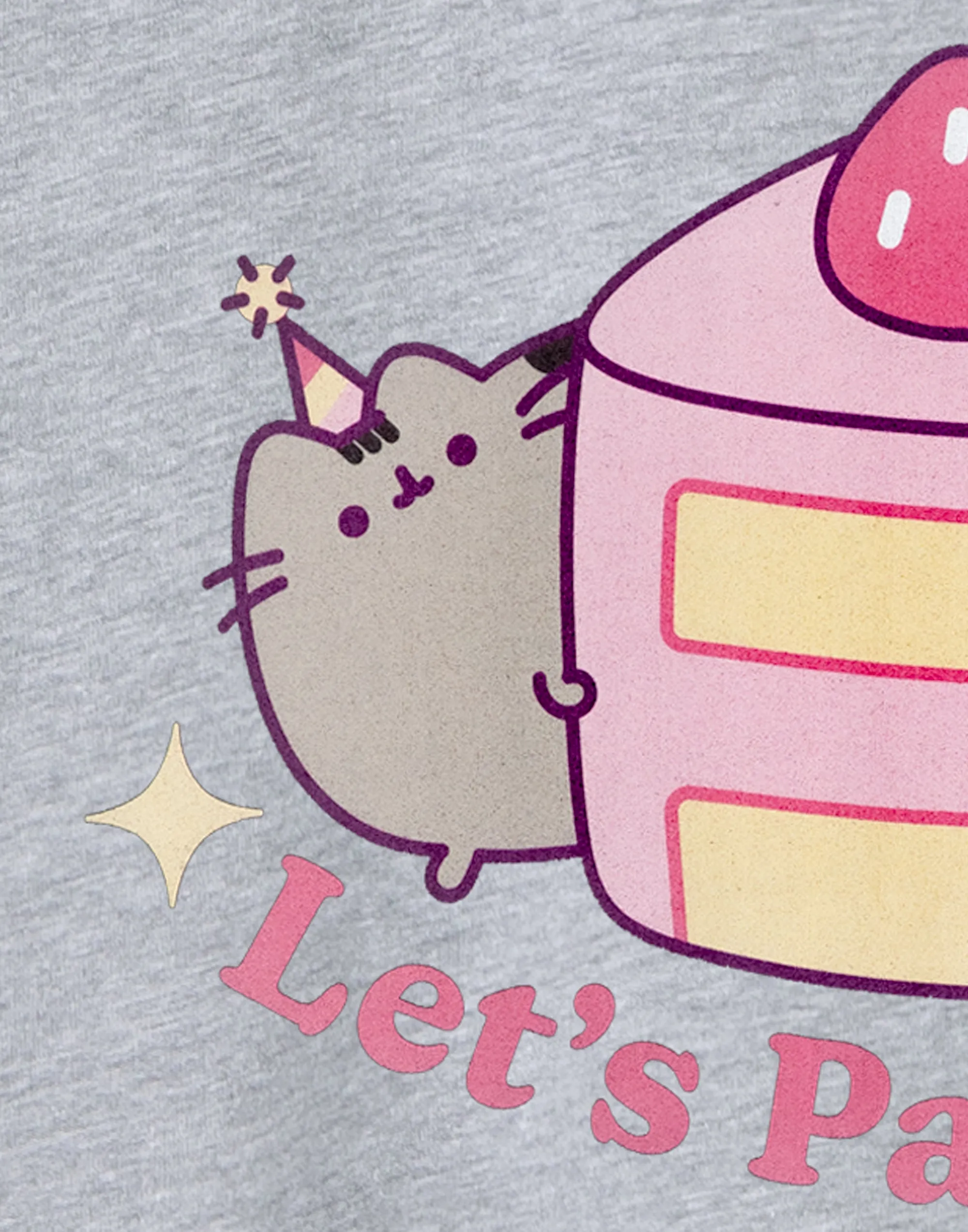 Pusheen Let's Pawty Girls Grey Marl Short Sleeved T-Shirt