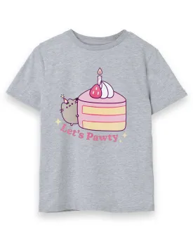 Pusheen Let's Pawty Girls Grey Marl Short Sleeved T-Shirt