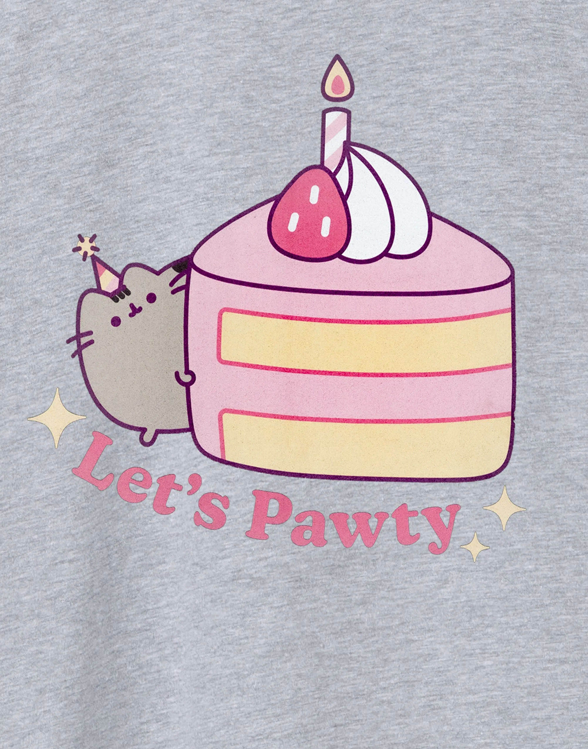 Pusheen Let's Pawty Girls Grey Marl Short Sleeved T-Shirt