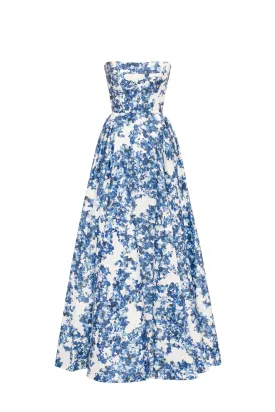 Ravishing blue hydrangea corset maxi dress, Garden of Eden