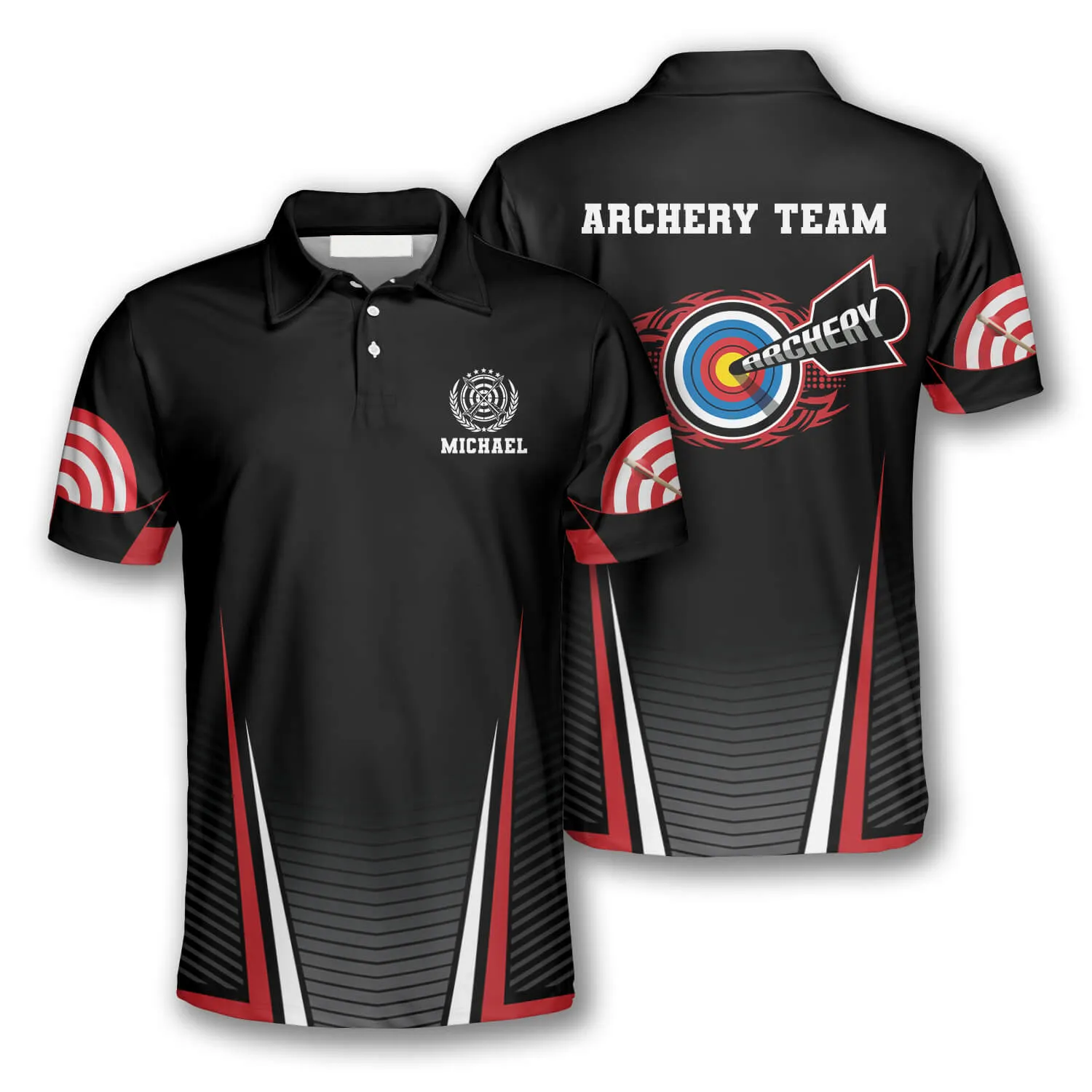 Red Black Net Pattern Custom Archery Shirts for Men, Uniform for Team Archery