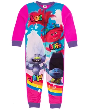 Trolls Girls Pink All In One Fleece Nightwear Pyjamas