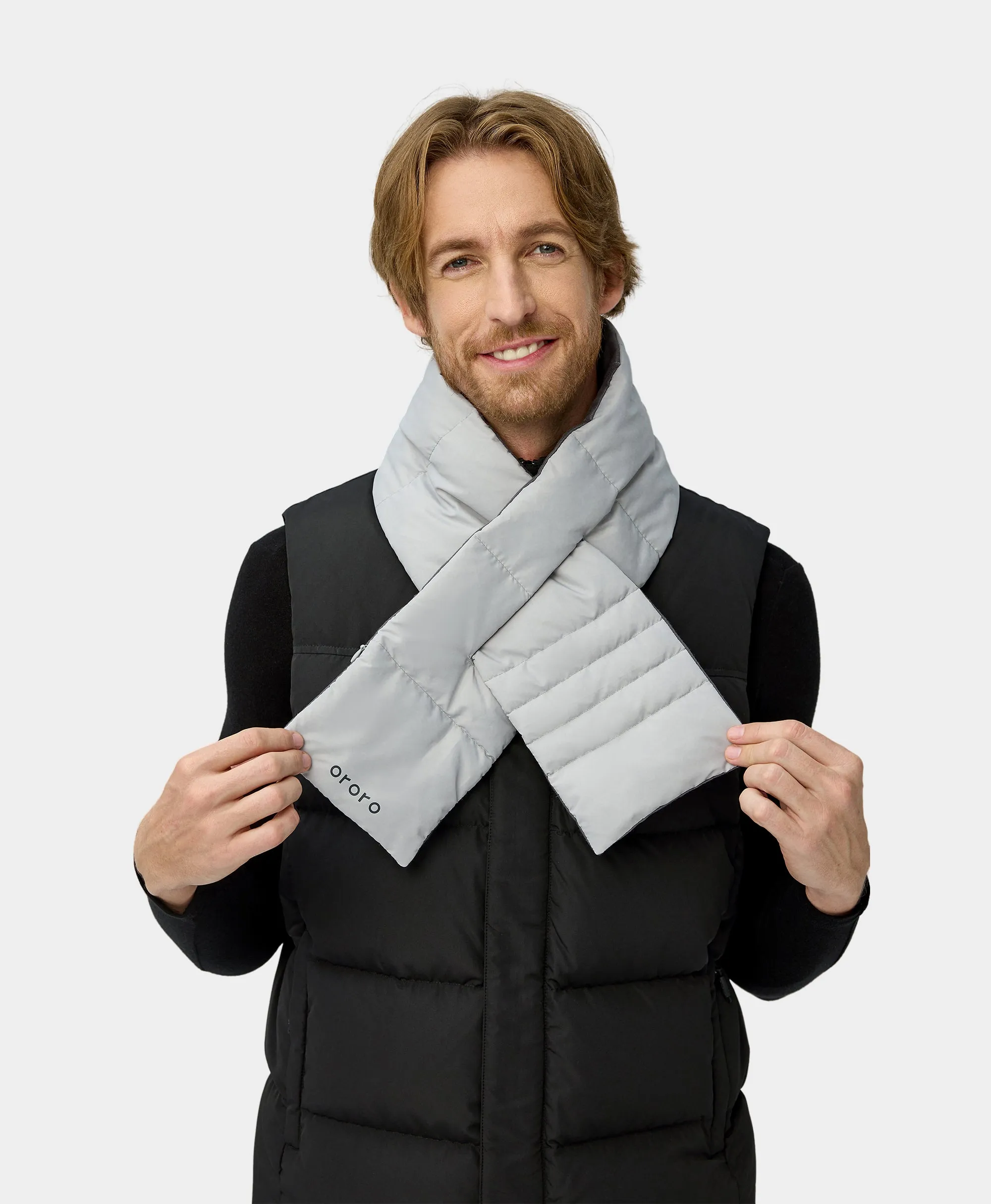 Unisex Heated Puffer Down Scarf - Light Gray