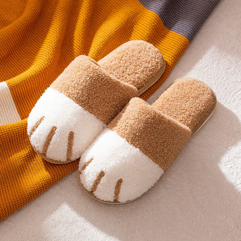 Winter Slippers Cute Cat Pow Fur Fleece Slipper for Man Women