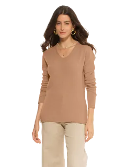 Women's Ultra-Light Cashmere V-Neck Sweater Camel